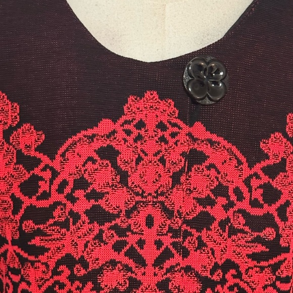 MISOOK Lace Print Long Jacket Cardigan Sweater Red‎ Black Size S Button Work - Picture 6 of 9